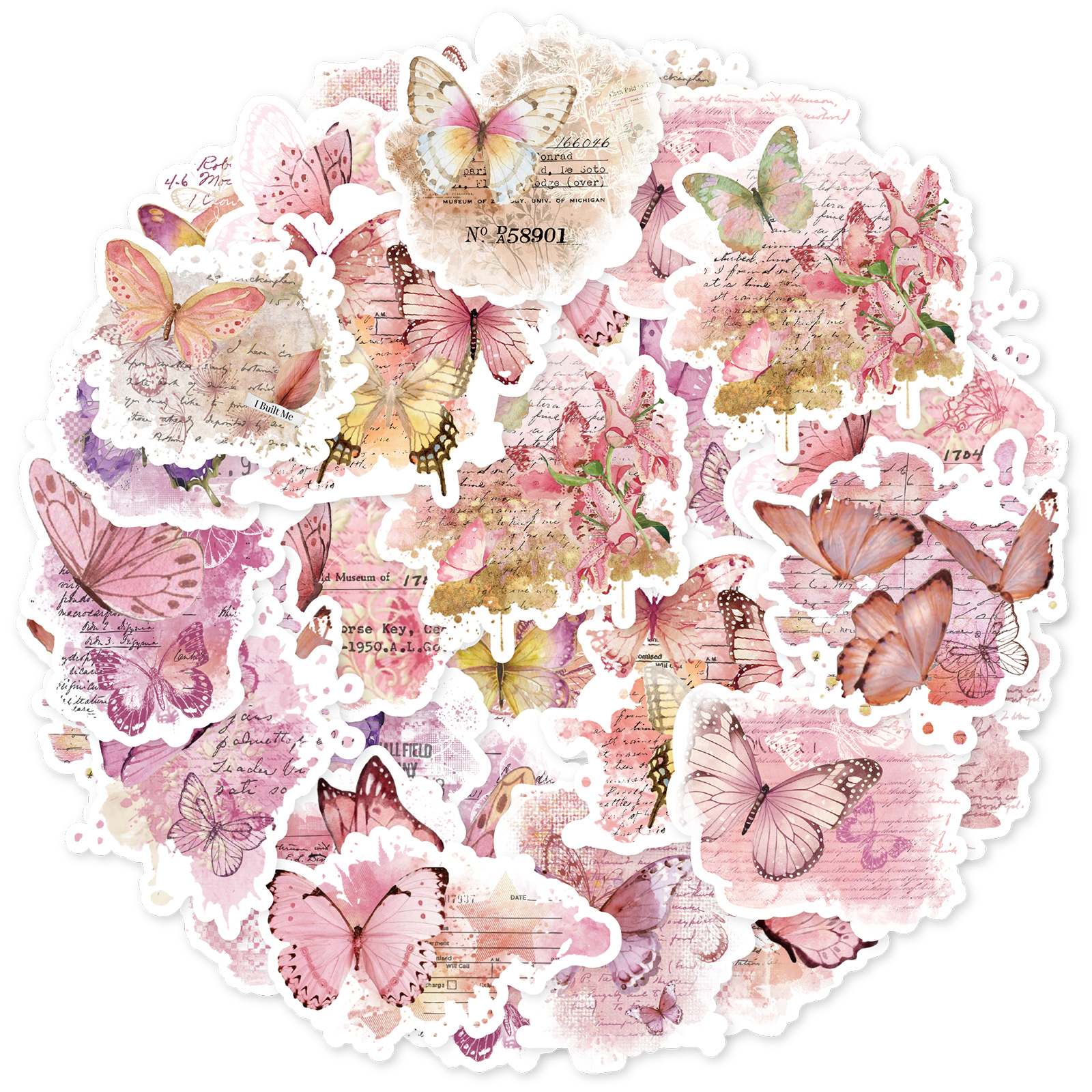 The Korean Lifestyle - Etori Life Pink Watercolor Butterfly Stickers